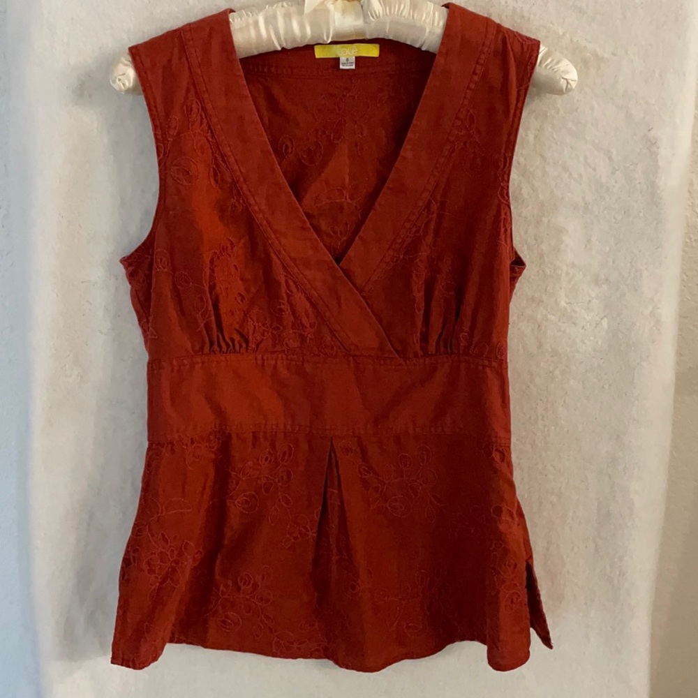 Lole Embroidered V-Neck Sleeveless Top Burnt Orange  Woman’s size 6